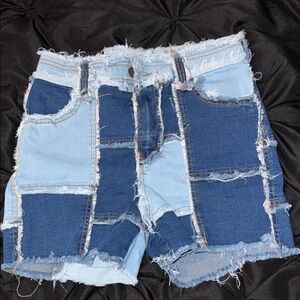 American Bazi Two-Tone Patchwork Jean Shorts